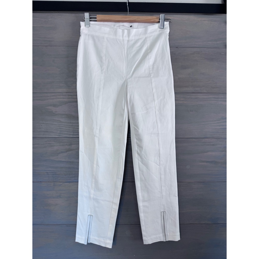 Elaine Kim White Slim Ankle Pants Lamb Leather Trim Side Zip Womens Size P
